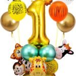 MPS MY PARTY SUPPLIERS® Jungle Safari Happy Birthday Decoration Kid 1st Year Giant Number Balloon, Birthday Party Decoration, Safari Forest Animal Balloons for Children's Birthday