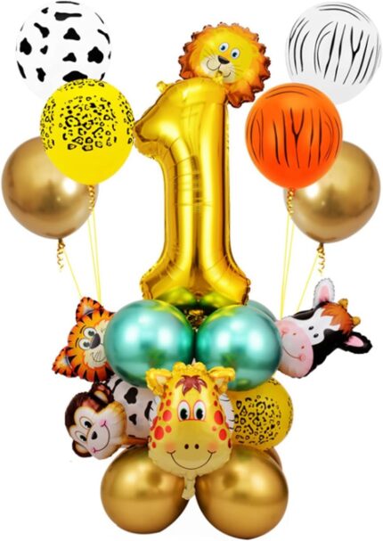 MPS MY PARTY SUPPLIERSĀ® Jungle Safari Happy Birthday Decoration Kid 1st Year Giant Number Balloon, Birthday Party Decoration, Safari Forest Animal Balloons for Children's Birthday