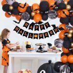 MPS My Party Suppliers Halloween Balloons Garland Arch Kit, Halloween Party Decorations Set with Halloween Banner Orange,Black and Gold Balloons,Bats Decoration for Halloween Party Supplies - Image 6