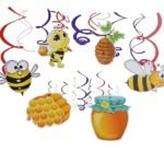 MPS My Party Suppliers Bee Hanging Swirl Decorations Set, Yellow Honey Bee Hanging Swirls Foil Ceiling Streamers and Bee Balloons for Bee Kids Birthday Party, Baby Shower Supplies