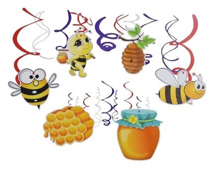 MPS My Party Suppliers Bee Hanging Swirl Decorations Set, Yellow Honey Bee Hanging Swirls Foil Ceiling Streamers and Bee Balloons for Bee Kids Birthday Party, Baby Shower Supplies