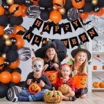 MPS My Party Suppliers Halloween Balloons Garland Arch Kit, Halloween Party Decorations Set with Halloween Banner Orange,Black and Gold Balloons,Bats Decoration for Halloween Party Supplies - Image 2