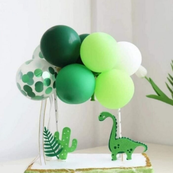 MPS MY PARTY SUPPLIERS® Cake Toppers, dinosaur cake topper with balloon, Green latex Balloon, confetti balloons, dinosaur cake decoration, jungle theme party decoration ideas - Image 1