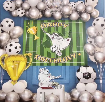 MPS MY PARTY SUPPLIERSĀ® 48 Pcs Football Theme Birthday Decoration/Birthday Decoration for Boy Girl | Birthday Decoration Items| Happy Birthday Backdrop/Black White Themes Balloon for Boys & Girls