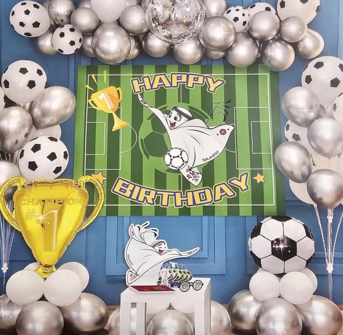 MPS MY PARTY SUPPLIERS® 48 Pcs Football Theme Birthday Decoration/Birthday Decoration for Boy Girl | Birthday Decoration Items| Happy Birthday Backdrop/Black White Themes Balloon for Boys & Girls - Image 1