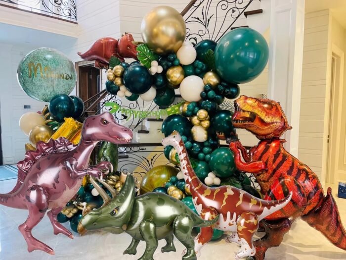 MPS My Party Suppliers 1pc 39.4*17.7*14.6inch Self standing Dinosaur foil balloon, Dinosaur Balloons, cute animal balloons, jungle theme, blue golden balloons, Dinosaur shape balloons, animal theme - Image 3