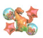 MPS My Party Suppliers Set of 5 Dinosaur foil balloon, animal theme birthday Balloons, animal foil balloons, jungle theme, green star balloon, animal foil balloons decor, happy dinosaur balloon - Image 2