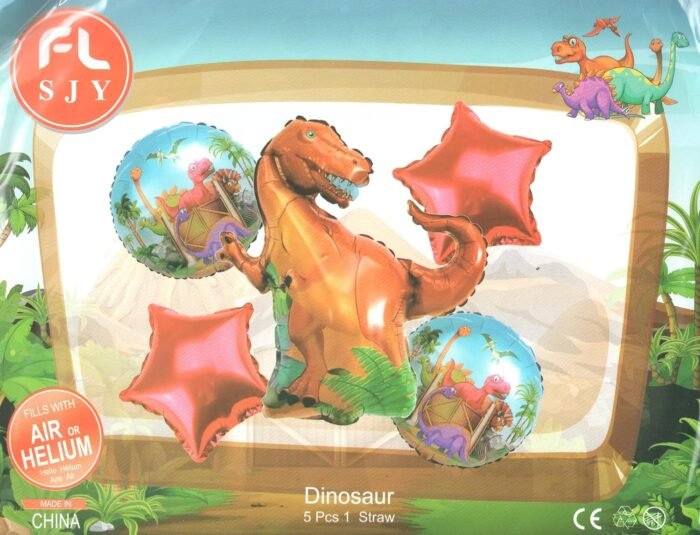 MPS My Party Suppliers Set of 5 Dinosaur foil balloon, animal theme birthday Balloons, animal foil balloons, jungle theme, green star balloon, animal foil balloons decor, happy dinosaur balloon - Image 4