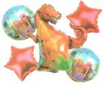 MPS My Party Suppliers Set of 5 Dinosaur foil balloon, animal theme birthday Balloons, animal foil balloons, jungle theme, green star balloon, animal foil balloons decor, happy dinosaur balloon