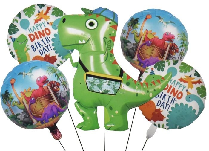 Jungle Dino-Mite Balloon Bouquet, Simple Roar Some Dinosaur Balloon, Jungle theme Balloon, Dinosaur theme balloon Decoration, Set of 5 Dino Balloon - Image 2