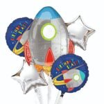 MPS MY PARTY SUPPLIERS®Set of 5 Rocket theme birthday Foil Balloons, Space Theme Birthday Decoration, Galaxy Astronaut Theme Decor, space theme foil balloon rocket, Balloons for birthday