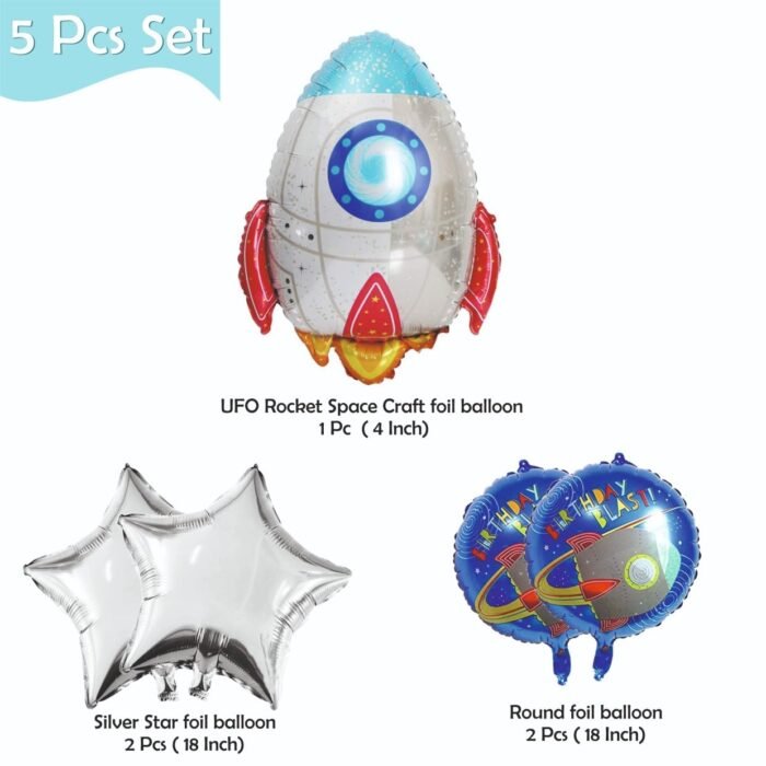 MPS MY PARTY SUPPLIERS®Set of 5 Rocket theme birthday Foil Balloons, Space Theme Birthday Decoration, Galaxy Astronaut Theme Decor, space theme foil balloon rocket, Balloons for birthday - Image 3