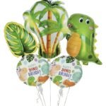 MPS MY PARTY SUPPLIERS® Set of 5 Dinosaur Foil Balloons, Cute Dinosaur with Leaf balloons and tree tropical balloon, Simple Roar Some Dinosaur Balloon,Jungle theme Balloon, Dinosaur theme balloon Decoration, Dino-Mite Balloon