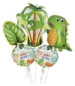 MPS MY PARTY SUPPLIERS® Set of 5 Dinosaur Foil Balloons, Cute Dinosaur with Leaf balloons and tree tropical balloon, Simple Roar Some Dinosaur Balloon,Jungle theme Balloon, Dinosaur theme balloon Decoration, Dino-Mite Balloon