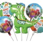 Jungle Dino-Mite Balloon Bouquet, Simple Roar Some Dinosaur Balloon, Jungle theme Balloon, Dinosaur theme balloon Decoration, Set of 5 Dino Balloon
