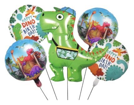 Jungle Dino-Mite Balloon Bouquet, Simple Roar Some Dinosaur Balloon, Jungle theme Balloon, Dinosaur theme balloon Decoration, Set of 5 Dino Balloon