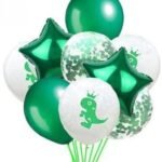 MPS MY PARTY SUPPLIERS® Solid Set of 9 Pcs Dinosaur Theme Latex, Confetti and foil Balloons for Dinosaur Theme Birthday Decoration Balloon