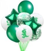 MPS MY PARTY SUPPLIERS® Solid Set of 9 Pcs Dinosaur Theme Latex, Confetti and foil Balloons for Dinosaur Theme Birthday Decoration Balloon