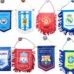 MPS MY PARTY SUPPLIERS® 1pc, 30cm football flag, football flag for wall, room decoration, flags in football, blue white red soccer flags, random design and random color
