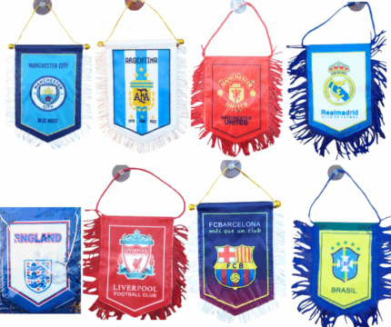 MPS MY PARTY SUPPLIERSĀ® 1pc, 30cm football flag, football flag for wall, room decoration, flags in football, blue white red soccer flags, random design and random color