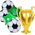 MPS MY PARTY SUPPLIERS® Set of 6 Champion trophy and football foil balloons, Football Shape Foil Balloons for Kids, Sports Theme, Green star balloon, Soccer Balloons, football theme decoration