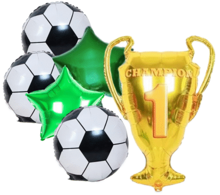 MPS MY PARTY SUPPLIERS® Set of 6 Champion trophy and football foil balloons, Football Shape Foil Balloons for Kids, Sports Theme, Green star balloon, Soccer Balloons, football theme decoration