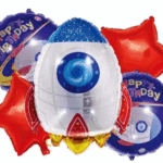 MPS MY PARTY SUPPLIERS®Set of 5 Rocket theme birthday Foil Balloon, Space Theme Birthday Decoration, Solar System Planet Balloons Galaxy Astronaut Theme Decor, space theme foil balloon rocket