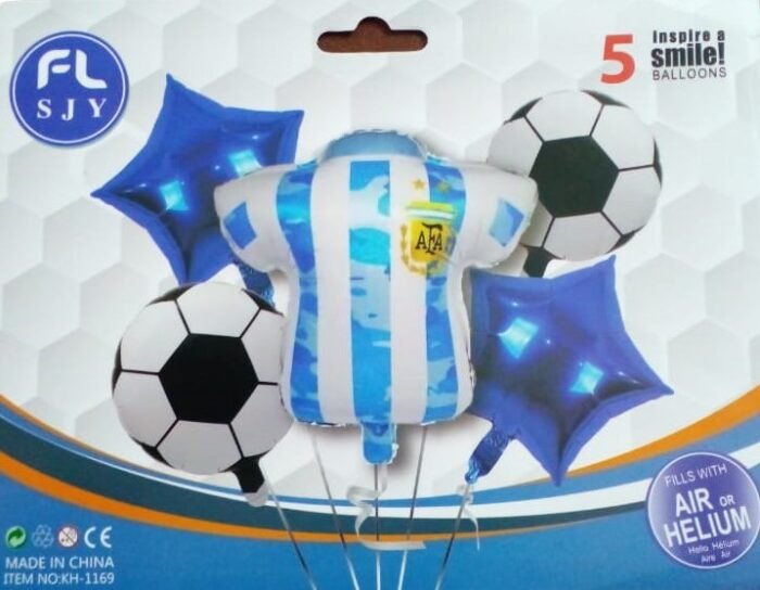 MPS MY PARTY SUPPLIERS® Set of 5 jersey and football foil balloons, Soccer Team Blue T-shirt Balloons, Football Theme Birthday Decor, sports Theme, blue star balloon, Soccer Balloons with Jersey - Image 6
