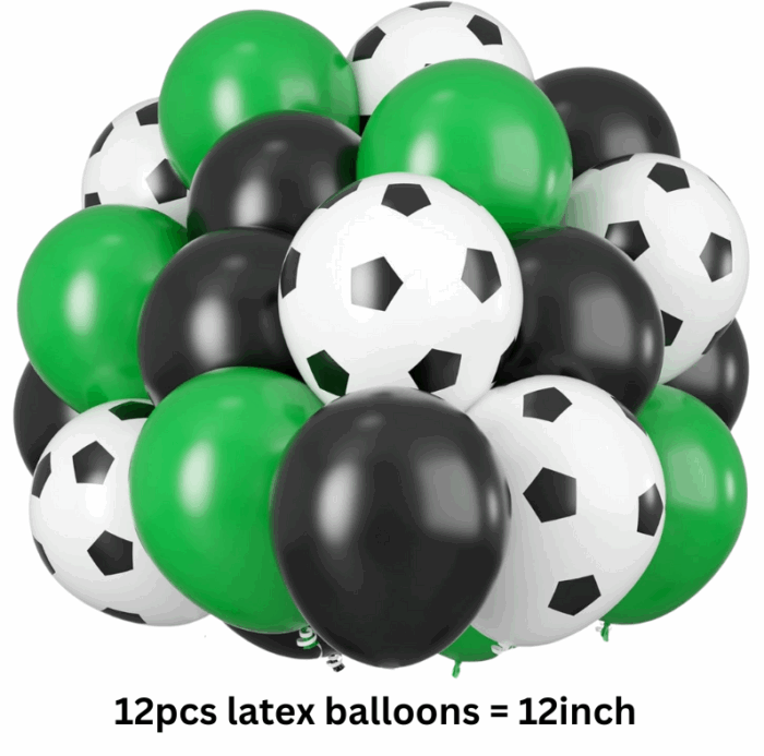 MPS MY PARTY SUPPLIERS® Set of 16 football foil balloons, Football Shape Foil Balloons for Kids Sports Themed Birthday Decor Goal theme Green star balloons Black latex balloons (green-black) - Image 3