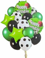MPS MY PARTY SUPPLIERS® Set of 16 football foil balloons, Football Shape Foil Balloons for Kids Sports Themed Birthday Decor Goal theme Green star balloons Black latex balloons (green-black)