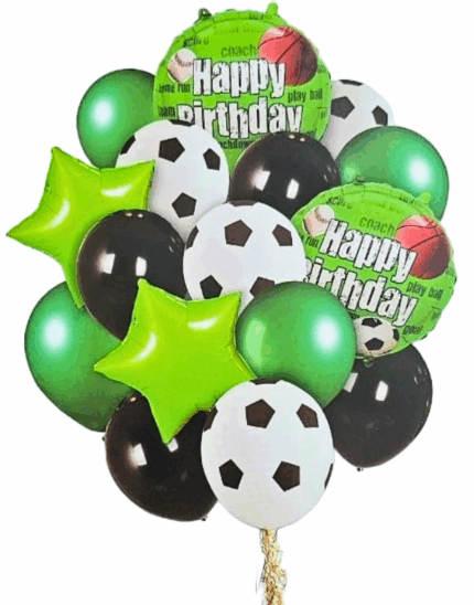MPS MY PARTY SUPPLIERSĀ® Set of 16 football foil balloons, Football Shape Foil Balloons for Kids Sports Themed Birthday Decor Goal theme Green star balloons Black latex balloons (green-black)