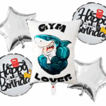 MPS MY PARTY SUPPLIERS® Set of 5 Shark Foil Balloons Under The Sea Party Decorations for Ocean Shark Theme Party Decoration, Fish balloon, silver star balloons, Gym lover shark foil balloon