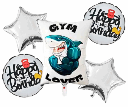 MPS MY PARTY SUPPLIERS® Set of 5 Shark Foil Balloons Under The Sea Party Decorations for Ocean Shark Theme Party Decoration, Fish balloon, silver star balloons, Gym lover shark foil balloon