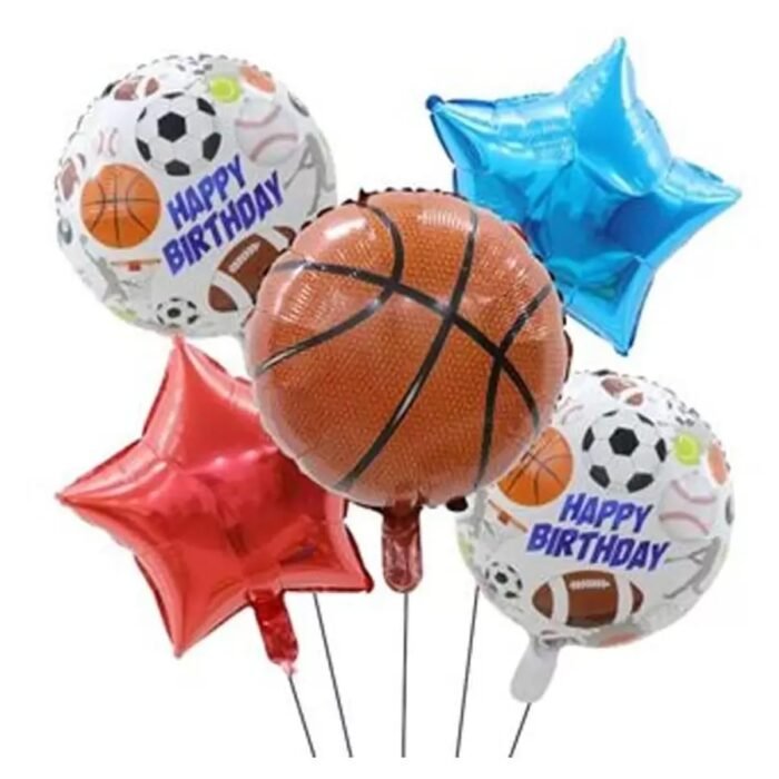 MPS MY PARTY SUPPLIERS® 5pcs Set Basketball Balloon Bouquet, NBA Basketball Bouquet Of Balloons, Sports Ball Shaped Aluminum Foil Balloon Set - Image 1