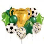 MPS MY PARTY SUPPLIERS® Set of 6 Champion trophy and football foil balloons, Football Shape Foil Balloons for Kids, Sports Theme, Green star balloon, Soccer Balloons, football theme decoration - Image 2