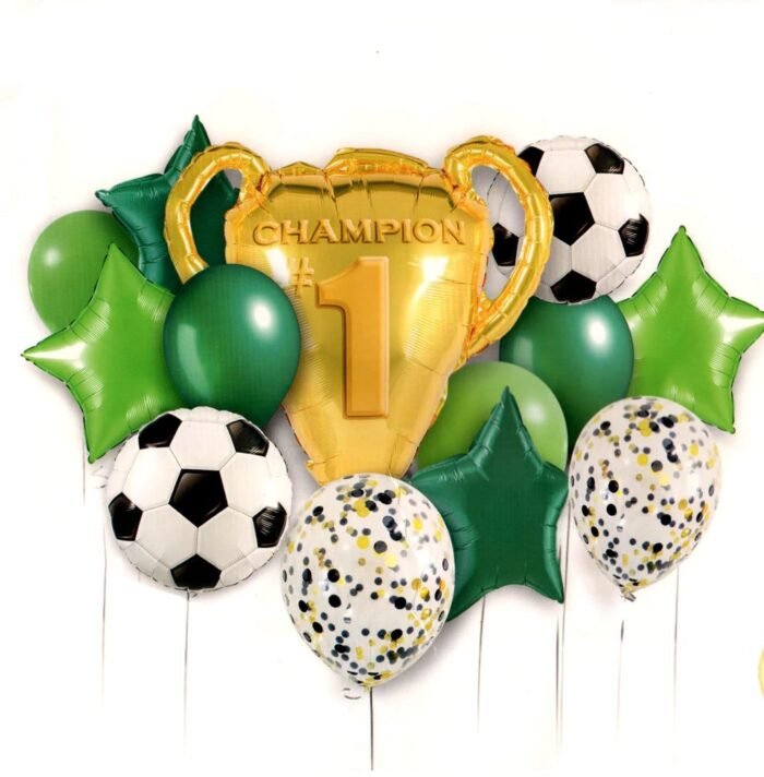MPS MY PARTY SUPPLIERS® Set of 6 Champion trophy and football foil balloons, Football Shape Foil Balloons for Kids, Sports Theme, Green star balloon, Soccer Balloons, football theme decoration - Image 2