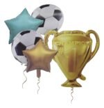 MPS MY PARTY SUPPLIERS® Set of 6 Champion trophy and football foil balloons, Football Shape Foil Balloons for Kids, Sports Theme, Green star balloon, Soccer Balloons, football theme decoration - Image 4