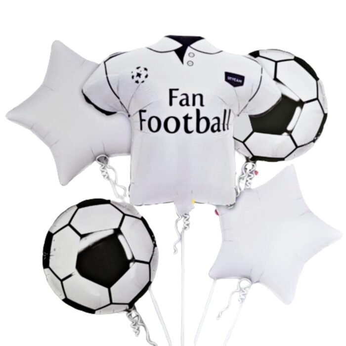 fan1 MPS MY PARTY SUPPLIERS® Set of 5 jersey and football foil balloons, Soccer Team Blue T-shirt Balloons, Football Theme Birthday Decor, sports theme, silver star balloon, Soccer Balloons with Jersey - Image 1