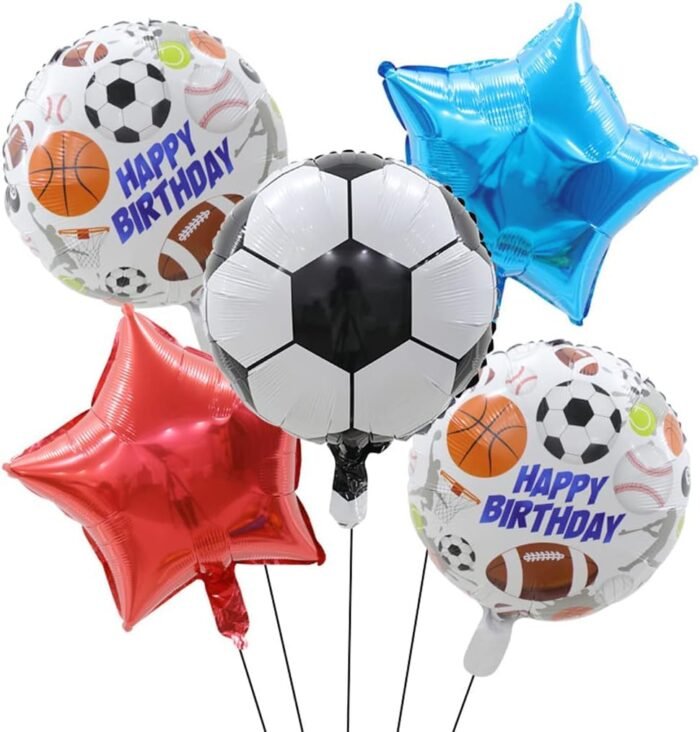 MPS MY PARTY SUPPLIERS® Set of 5 Football Theme Balloons for Birthday Decorations, Football Birthday Decoration for Boy, Soccer Balloons,Party Balloons Large Size Sports Foil Balloon Kids - Image 1