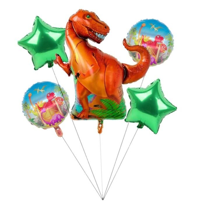MPS My Party Suppliers Set of 5 green Dinosaur foil balloon, animal theme birthday Balloons, animal foil balloons, jungle theme, green star balloon, animal foil balloons decor, happy dinosaur balloon - Image 3