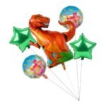 MPS My Party Suppliers Set of 5 green Dinosaur foil balloon, animal theme birthday Balloons, animal foil balloons, jungle theme, green star balloon, animal foil balloons decor, happy dinosaur balloon - Image 4