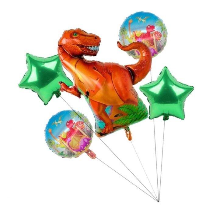 MPS My Party Suppliers Set of 5 green Dinosaur foil balloon, animal theme birthday Balloons, animal foil balloons, jungle theme, green star balloon, animal foil balloons decor, happy dinosaur balloon - Image 4
