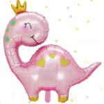 MPS MY PARTY SUPPLIERS® 1pc Pink dinosaur balloon 67*96cm, Dinosaur Foil Balloons ideas for Dinosaur theme Party, Pink Dinosaur Balloons for Girls, Dinosaur Party Supplies, dinosaur with crown balloon