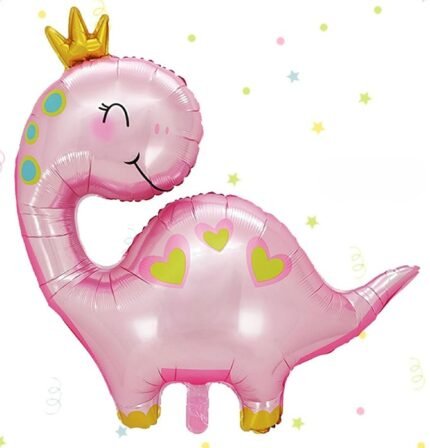 MPS MY PARTY SUPPLIERS® 1pc Pink dinosaur balloon 67*96cm, Dinosaur Foil Balloons ideas for Dinosaur theme Party, Pink Dinosaur Balloons for Girls, Dinosaur Party Supplies, dinosaur with crown balloon
