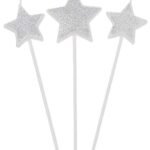 MPS MY PARTY SUPPLIERS® Set of 3 Birthday Cake Candles for Kids, Cake Topper Candles for Kids Birthday Celebration (Silver Star)