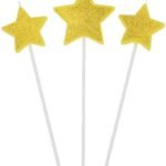 MPS MY PARTY SUPPLIERS® Set of 3 Birthday Cake Candles for Kids, Cake Topper Candles for Kids Birthday Celebration (Golden Star)