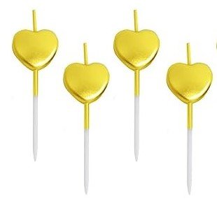 MPS MY PARTY SUPPLIERSĀ® Set of 4 Birthday Candles for Cake Cartoon Candles Set for Gifting & Home use (Golden Heart)