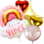 MPS My Party Suppliers Set of 5 Rainbow and White Cloud Love Vibes Foil Balloons Bouquet for Birthday and Anniversary Decoration, Love Theme Party, Heart Balloons, Props for Pre Wedding Photoshoot.