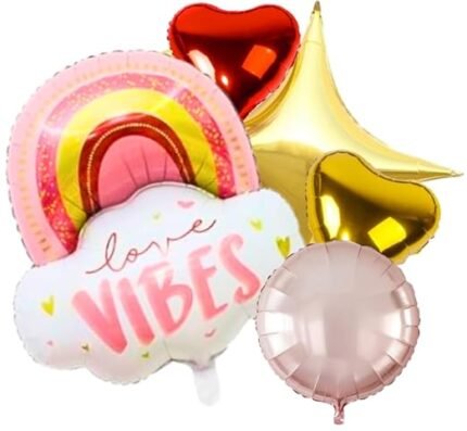MPS My Party Suppliers Set of 5 Rainbow and White Cloud Love Vibes Foil Balloons Bouquet for Birthday and Anniversary Decoration, Love Theme Party, Heart Balloons, Props for Pre Wedding Photoshoot.