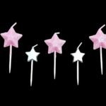 MPS MY PARTY SUPPLIERS® Set of 5 Pink and Silver Star candles for cup cake decoraiton, Cake topper for cake decoration (pink-silver)